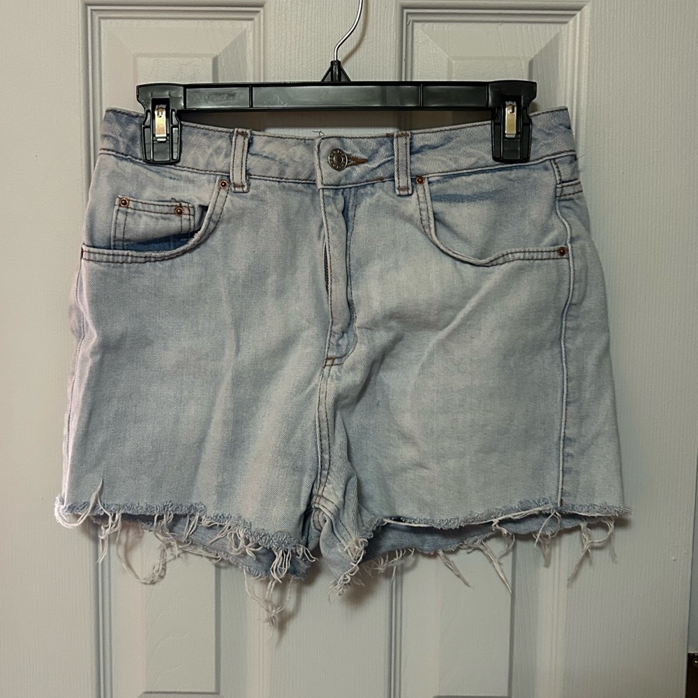Topshop Light Blue Frayed Jean Shorts